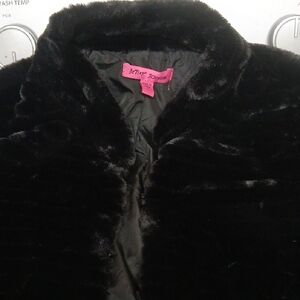 Betsey Johnson Elegant Black Faux Fur Coat
